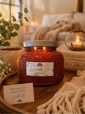 Simply Be Embossed Red Glass Candle  Cozy Home Décor Giftable Statement Candle
